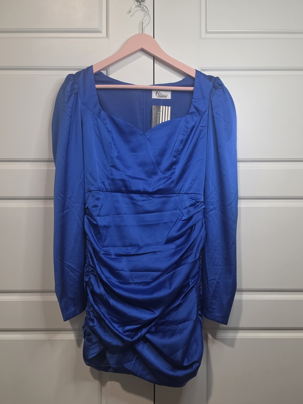 Charisma Take Me Out Ruched Satin Long Sleeve Mini Dress